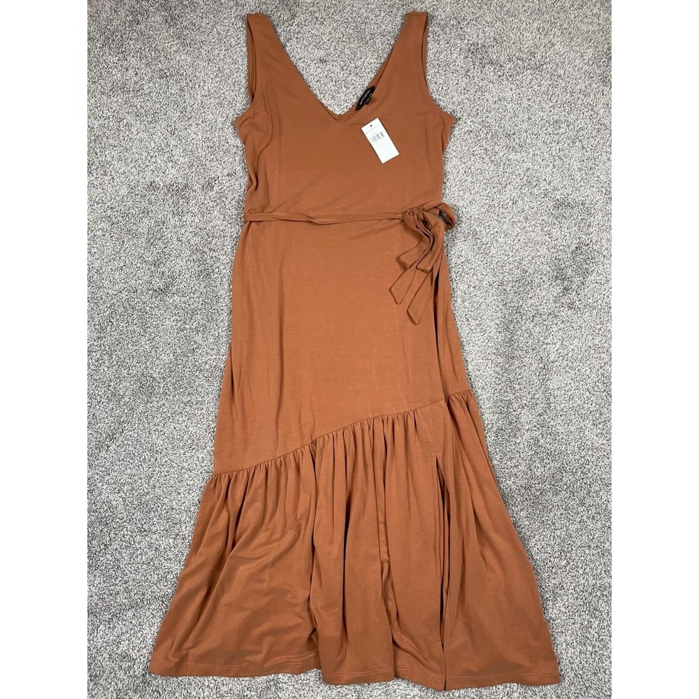 Banana Republic Dress Womens Small Orange Tank Midi Modal Belted Boho Beach NEW